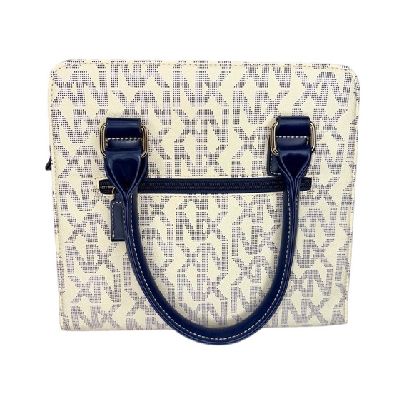 Noble Exchange NX Signature Print Padlock Tote Satchel Handbag blue / white - Picture 3 of 8